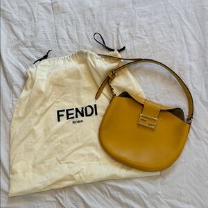 Fendi Mustard Yellow Leather Shoulder Bag with FF Clasp